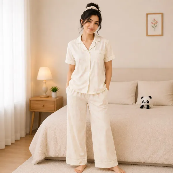 4_Piece_Korean_Night_Dress_Set_|_Cotton_Sleepwear_with_Shirt,_Shorts,_Pajama_&_Matching_Scrunchie_|_Soft,_Breathable,_Lightweight_Loungewear_for_Women