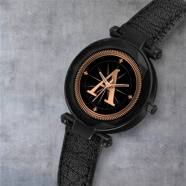 Sky_Mart_Alphabet_A_New_Arrival_Stylish_Analog_Wrist_Watch_For_Women_And_Girls_Classic_Round_Black_Dial_With_Trendy_Black_Leather_Strap