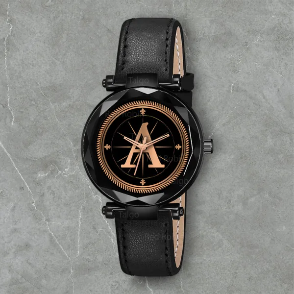 Sky_Mart_Alphabet_A_New_Arrival_Stylish_Analog_Wrist_Watch_For_Women_And_Girls_Classic_Round_Black_Dial_With_Trendy_Black_Leather_Strap