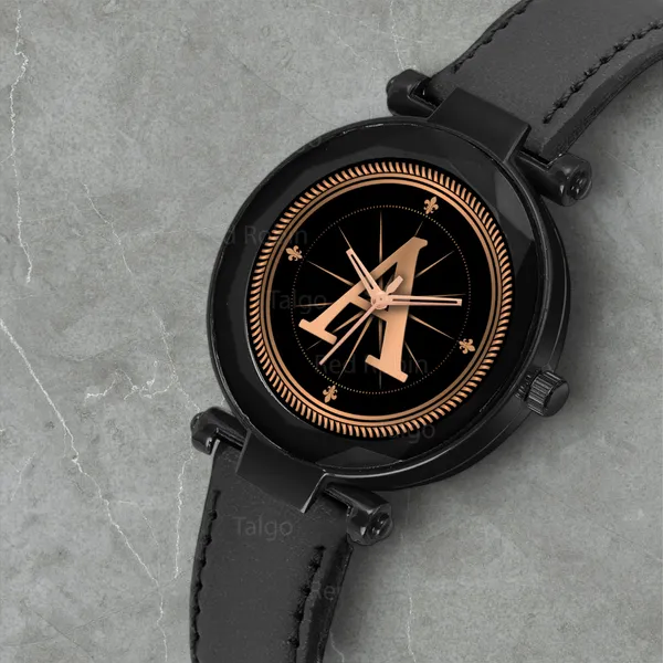 Sky_Mart_Alphabet_A_New_Arrival_Stylish_Analog_Wrist_Watch_For_Women_And_Girls_Classic_Round_Black_Dial_With_Trendy_Black_Leather_Strap