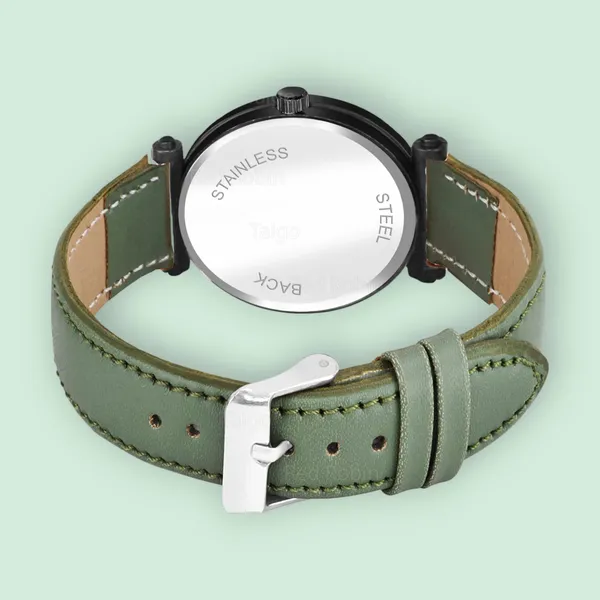 Sky_Mart_Alphabet_A_New_Arrival_Stylish_Analog_Wrist_Watch_For_Women_And_Girls_Classic_Round_Black_Dial_With_Trendy_Green_Leather_Strap