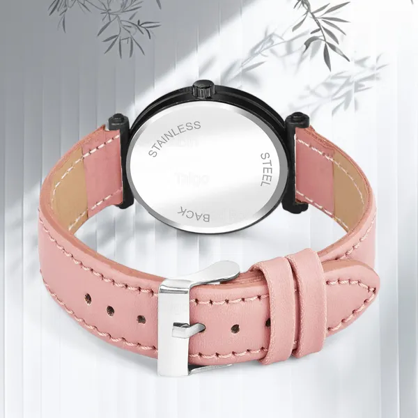 Sky_Mart_Alphabet_A_New_Arrival_Stylish_Analog_Wrist_Watch_For_Women_And_Girls_Classic_Round_Black_Dial_With_Trendy_Peach_Leather_Strap