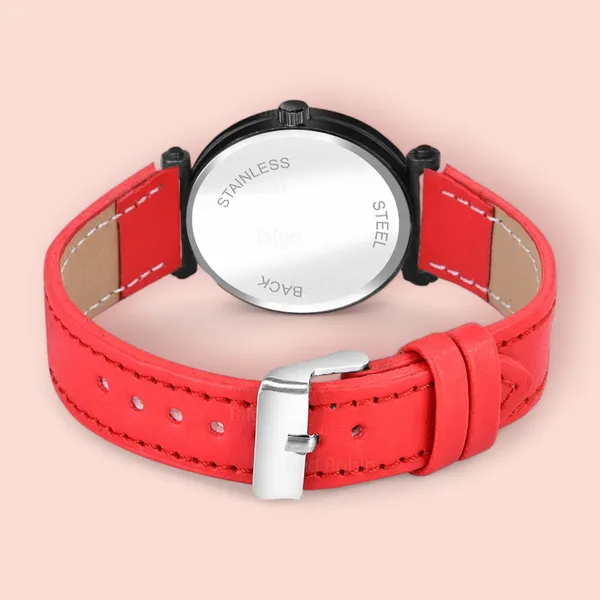 Sky_Mart_Alphabet_A_New_Arrival_Stylish_Analog_Wrist_Watch_For_Women_And_Girls_Classic_Round_Black_Dial_With_Trendy_Red_Leather_Strap
