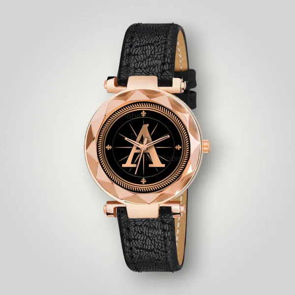 Sky_Mart_Alphabet_A_New_Arrival_Stylish_Analog_Wrist_Watch_For_Women_And_Girls_Classic_Round_Black_Dial_With_Trendy_Black_Leather_Strap