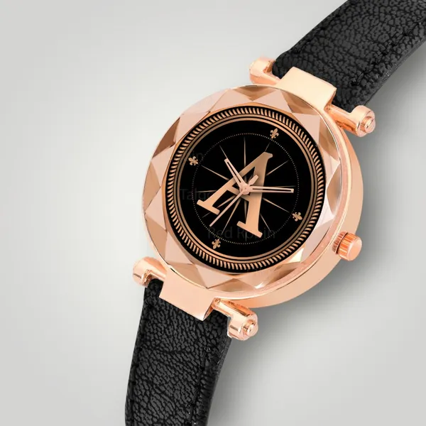 Sky_Mart_Alphabet_A_New_Arrival_Stylish_Analog_Wrist_Watch_For_Women_And_Girls_Classic_Round_Black_Dial_With_Trendy_Black_Leather_Strap