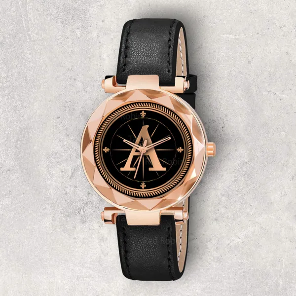 Sky_Mart_Alphabet_A_New_Arrival_Stylish_Analog_Wrist_Watch_For_Women_And_Girls_Classic_Round_Black_Dial_With_Trendy_Black_Leather_Strap