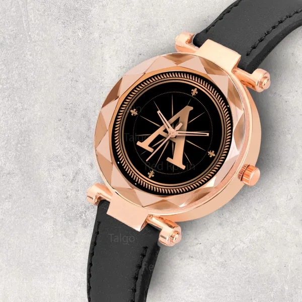 Sky_Mart_Alphabet_A_New_Arrival_Stylish_Analog_Wrist_Watch_For_Women_And_Girls_Classic_Round_Black_Dial_With_Trendy_Black_Leather_Strap