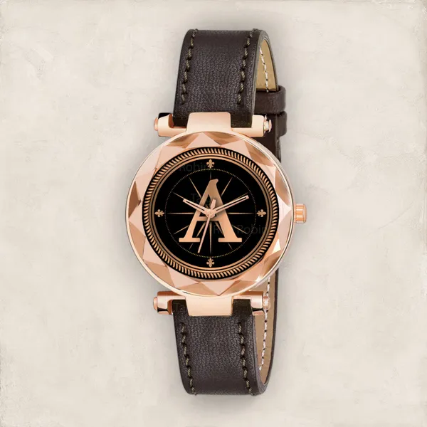 Sky_Mart_Alphabet_A_New_Arrival_Stylish_Analog_Wrist_Watch_For_Women_And_Girls_Classic_Round_Black_Dial_With_Trendy_Brown_Leather_Strap