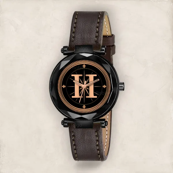 Sky_Mart_Alphabet_H_Trendy_New_Arrival_Analog_Wrist_Watch_Classic_Black_Dial_And_Stylish_Brown_Leather_Strap_For_Women_And_Girls
