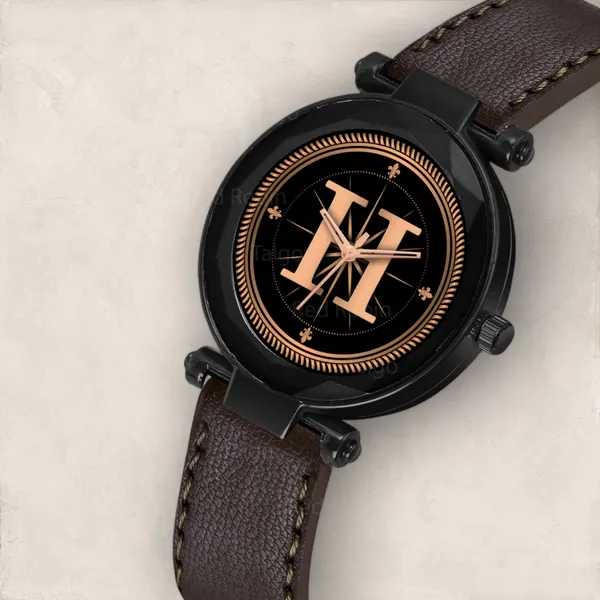 Sky_Mart_Alphabet_H_Trendy_New_Arrival_Analog_Wrist_Watch_Classic_Black_Dial_And_Stylish_Brown_Leather_Strap_For_Women_And_Girls
