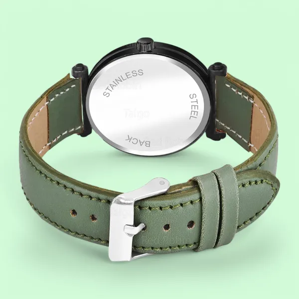 Sky_Mart_Alphabet_H_Trendy_New_Arrival_Analog_Wrist_Watch_Classic_Black_Dial_And_Stylish_Green_Leather_Strap_For_Women_And_Girls