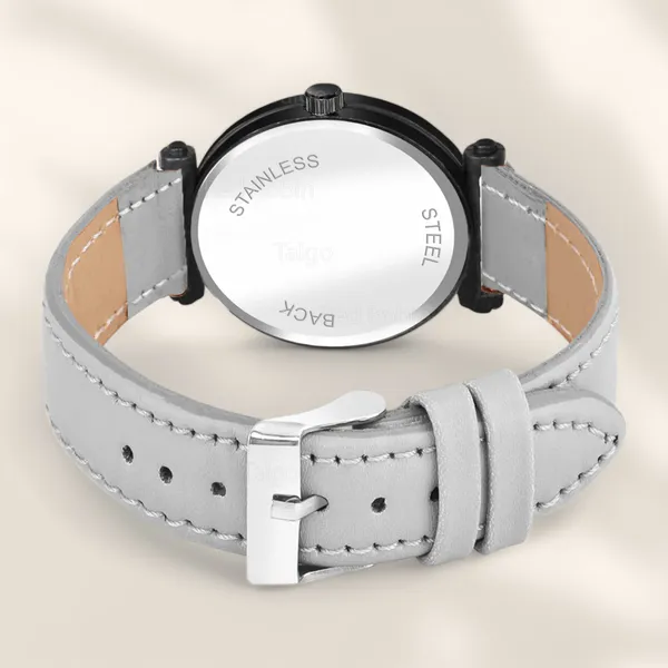 Sky_Mart_Alphabet_H_Trendy_New_Arrival_Analog_Wrist_Watch_Classic_Black_Dial_And_Stylish_Grey_Leather_Strap_For_Women_And_Girls