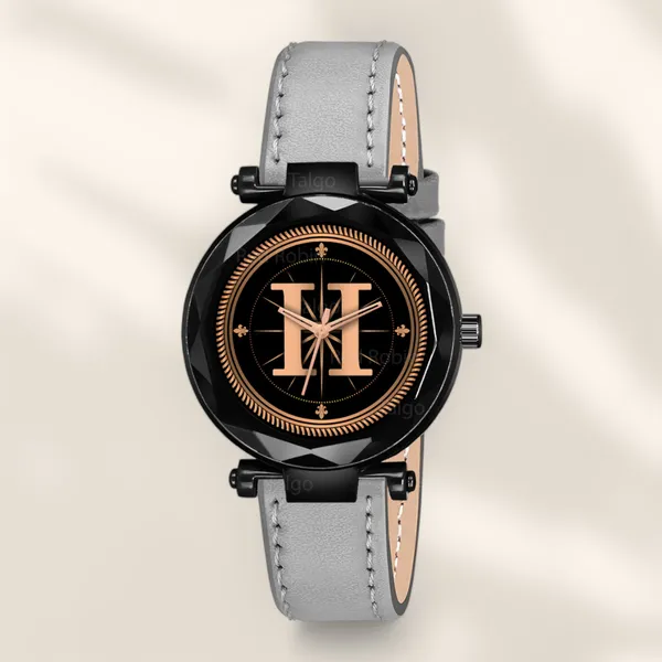 Sky_Mart_Alphabet_H_Trendy_New_Arrival_Analog_Wrist_Watch_Classic_Black_Dial_And_Stylish_Grey_Leather_Strap_For_Women_And_Girls