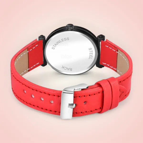 Sky_Mart_Alphabet_H_Trendy_New_Arrival_Analog_Wrist_Watch_Classic_Black_Dial_And_Stylish_Red_Leather_Strap_For_Women_And_Girls