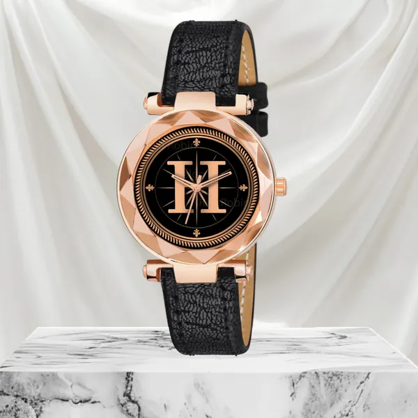 Sky_Mart_Alphabet_H_Trendy_New_Arrival_Analog_Wrist_Watch_Classic_Black_Dial_And_Stylish_Black_Leather_Strap_For_Women_And_Girls