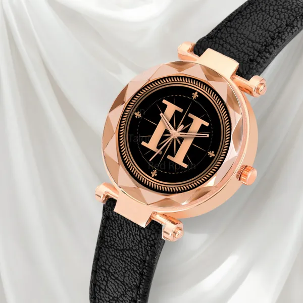 Sky_Mart_Alphabet_H_Trendy_New_Arrival_Analog_Wrist_Watch_Classic_Black_Dial_And_Stylish_Black_Leather_Strap_For_Women_And_Girls