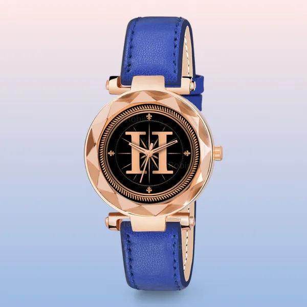 Sky_Mart_Alphabet_H_Trendy_New_Arrival_Analog_Wrist_Watch_Classic_Black_Dial_And_Stylish_Blue_Leather_Strap_For_Women_And_Girls
