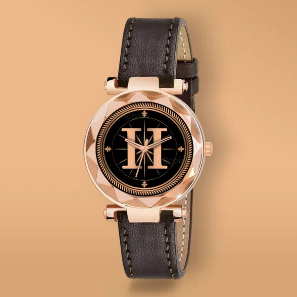 Sky_Mart_Alphabet_H_Trendy_New_Arrival_Analog_Wrist_Watch_Classic_Black_Dial_And_Stylish_Brown_Leather_Strap_For_Women_And_Girls