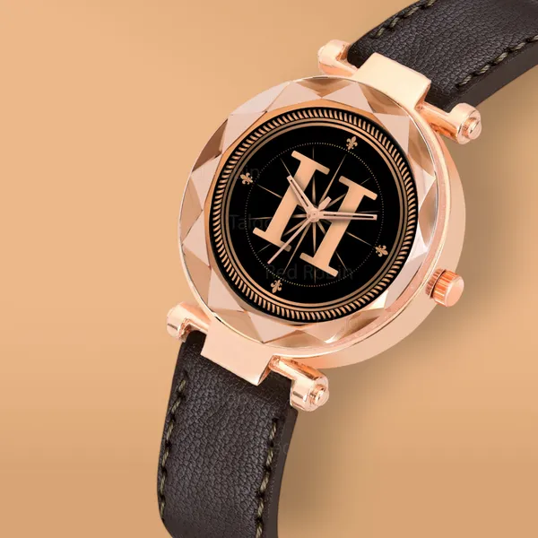 Sky_Mart_Alphabet_H_Trendy_New_Arrival_Analog_Wrist_Watch_Classic_Black_Dial_And_Stylish_Brown_Leather_Strap_For_Women_And_Girls