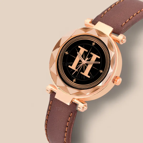 Sky_Mart_Alphabet_H_Trendy_New_Arrival_Analog_Wrist_Watch_Classic_Black_Dial_And_Stylish_Brown_Leather_Strap_For_Women_And_Girls