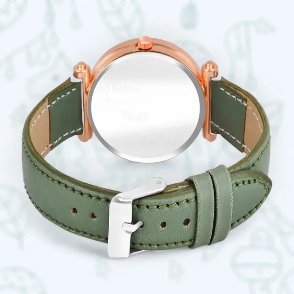 Sky_Mart_Alphabet_H_Trendy_New_Arrival_Analog_Wrist_Watch_Classic_Black_Dial_And_Stylish_Green_Leather_Strap_For_Women_And_Girls