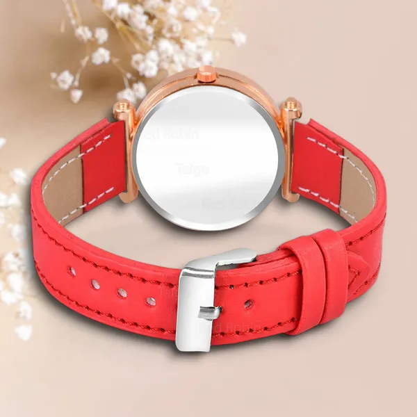 Sky_Mart_Alphabet_H_Trendy_New_Arrival_Analog_Wrist_Watch_Classic_Black_Dial_And_Stylish_Red_Leather_Strap_For_Women_And_Girls
