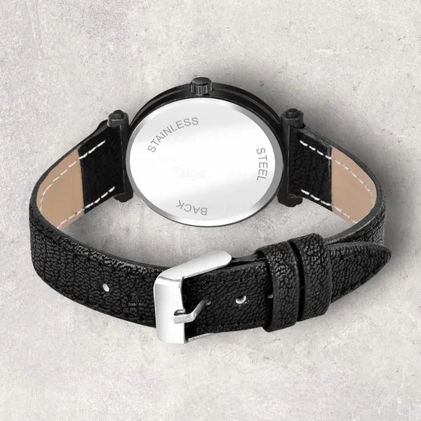 Sky_Mart_Alphabet_J_Classic_Style_Analog_Wrist_Watch_With_Round_Black_Dial_And_Black_Leather_Strap_New_Arrival_For_Women_And_Girls
