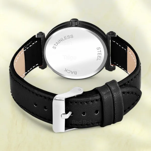 Sky_Mart_Alphabet_J_Classic_Style_Analog_Wrist_Watch_With_Round_Black_Dial_And_Black_Leather_Strap_New_Arrival_For_Women_And_Girls