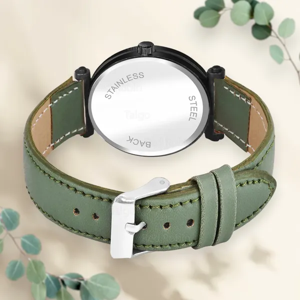 Sky_Mart_Alphabet_J_Classic_Style_Analog_Wrist_Watch_With_Round_Black_Dial_And_Green_Leather_Strap_New_Arrival_For_Women_And_Girls