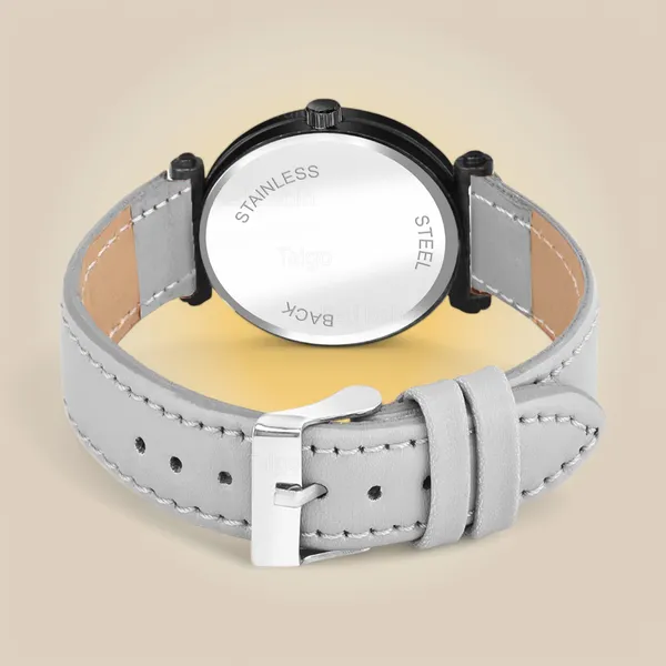 Sky_Mart_Alphabet_J_Classic_Style_Analog_Wrist_Watch_With_Round_Black_Dial_And_Grey_Leather_Strap_New_Arrival_For_Women_And_Girls