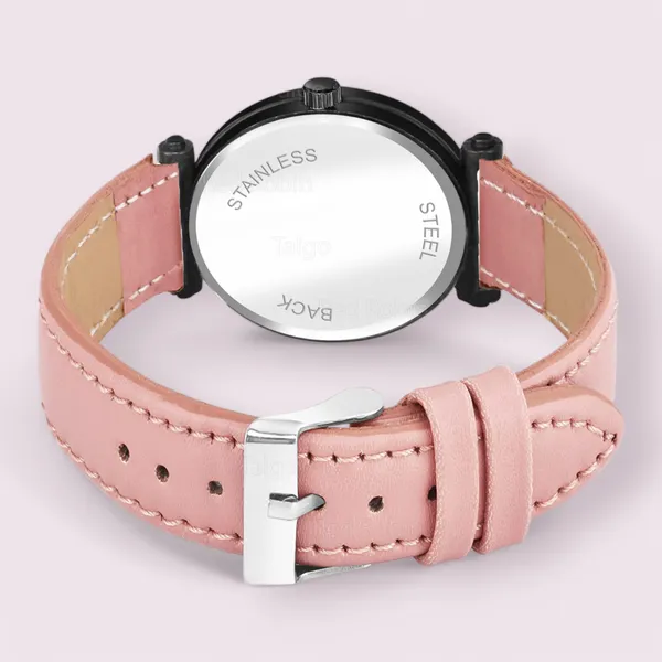 Sky_Mart_Alphabet_J_Classic_Style_Analog_Wrist_Watch_With_Round_Black_Dial_And_Peach_Leather_Strap_New_Arrival_For_Women_And_Girls