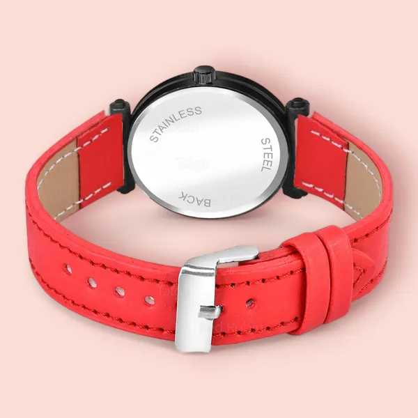 Sky_Mart_Alphabet_J_Classic_Style_Analog_Wrist_Watch_With_Round_Black_Dial_And_Red_Leather_Strap_New_Arrival_For_Women_And_Girls