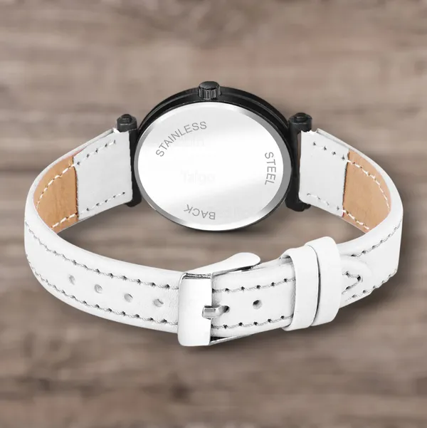 Sky_Mart_Alphabet_J_Classic_Style_Analog_Wrist_Watch_With_Round_Black_Dial_And_White_Leather_Strap_New_Arrival_For_Women_And_Girls