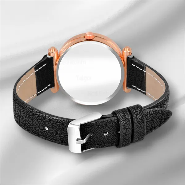 Sky_Mart_Alphabet_J_Classic_Style_Analog_Wrist_Watch_With_Round_Black_Dial_And_Black_Leather_Strap_New_Arrival_For_Women_And_Girls