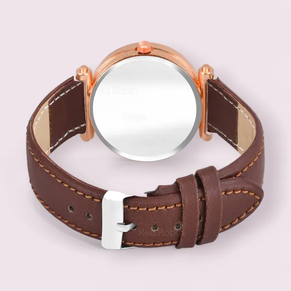 Sky_Mart_Alphabet_J_Classic_Style_Analog_Wrist_Watch_With_Round_Black_Dial_And_Brown_Leather_Strap_New_Arrival_For_Women_And_Girls