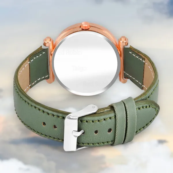 Sky_Mart_Alphabet_J_Classic_Style_Analog_Wrist_Watch_With_Round_Black_Dial_And_Green_Leather_Strap_New_Arrival_For_Women_And_Girls