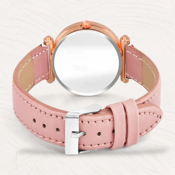 Sky_Mart_Alphabet_J_Classic_Style_Analog_Wrist_Watch_With_Round_Black_Dial_And_Peach_Leather_Strap_New_Arrival_For_Women_And_Girls