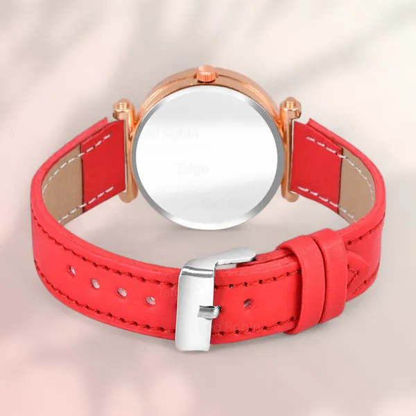 Sky_Mart_Alphabet_J_Classic_Style_Analog_Wrist_Watch_With_Round_Black_Dial_And_Red_Leather_Strap_New_Arrival_For_Women_And_Girls