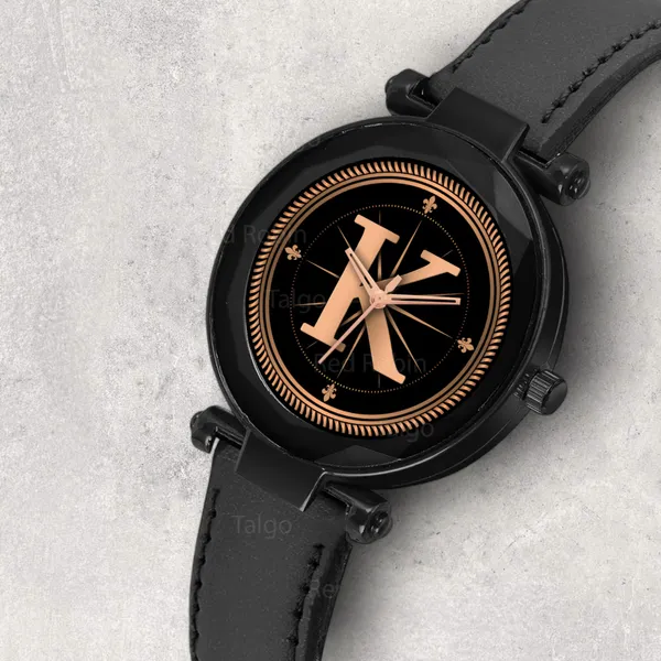 Sky_Mart_Alphabet_K_Stylish_New_Arrival_Analog_Watch_Trendy_Round_Black_Dial_And_Black_Leather_Strap_For_Women_And_Girls