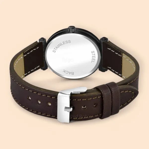 Sky_Mart_Alphabet_K_Stylish_New_Arrival_Analog_Watch_Trendy_Round_Black_Dial_And_Brown_Leather_Strap_For_Women_And_Girls