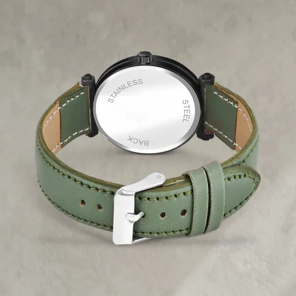 Sky_Mart_Alphabet_K_Stylish_New_Arrival_Analog_Watch_Trendy_Round_Black_Dial_And_Green_Leather_Strap_For_Women_And_Girls