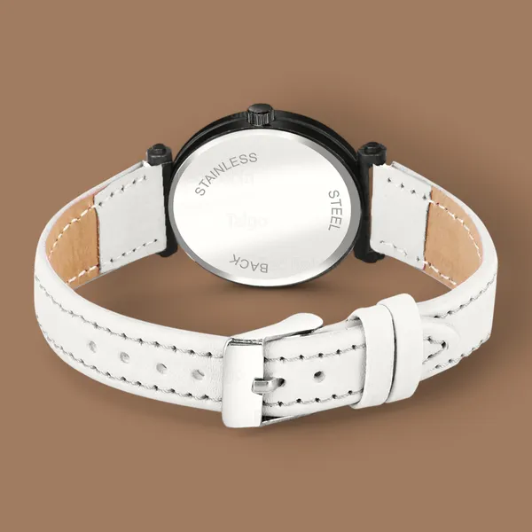 Sky_Mart_Alphabet_K_Stylish_New_Arrival_Analog_Watch_Trendy_Round_Black_Dial_And_White_Leather_Strap_For_Women_And_Girls