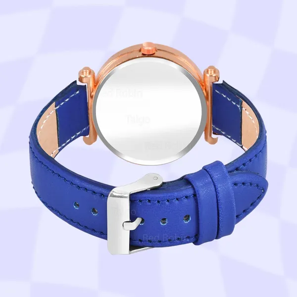 Sky_Mart_Alphabet_K_Stylish_New_Arrival_Analog_Watch_Trendy_Round_Black_Dial_And_Blue_Leather_Strap_For_Women_And_Girls