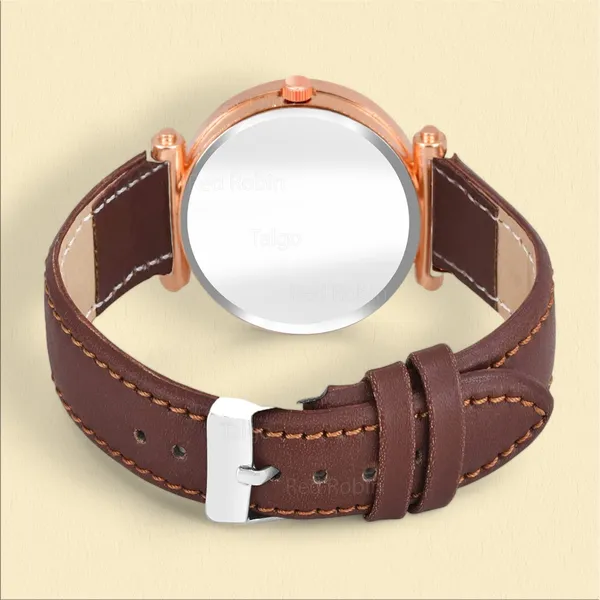 Sky_Mart_Alphabet_K_Stylish_New_Arrival_Analog_Watch_Trendy_Round_Black_Dial_And_Brown_Leather_Strap_For_Women_And_Girls