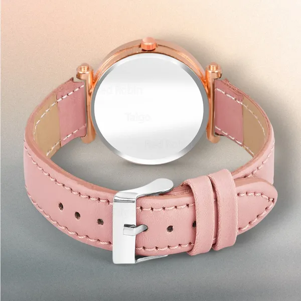 Sky_Mart_Alphabet_K_Stylish_New_Arrival_Analog_Watch_Trendy_Round_Black_Dial_And_Peach_Leather_Strap_For_Women_And_Girls