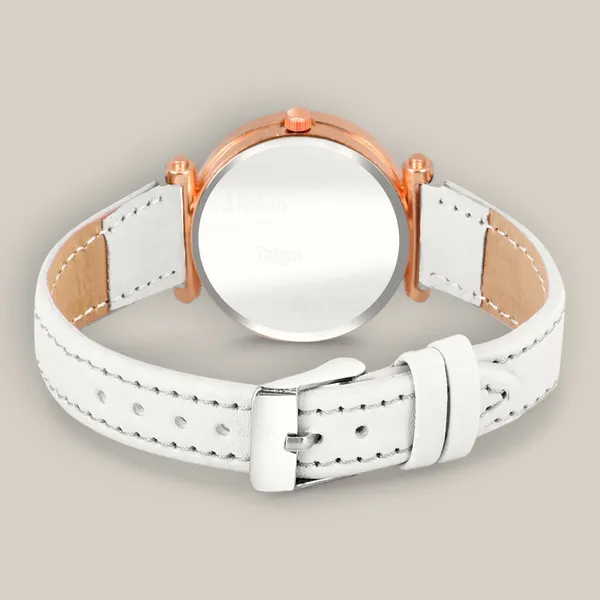 Sky_Mart_Alphabet_K_Stylish_New_Arrival_Analog_Watch_Trendy_Round_Black_Dial_And_White_Leather_Strap_For_Women_And_Girls