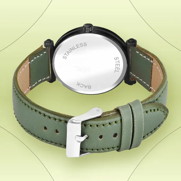 Sky_Mart_Alphabet_M_New_Arrival_Classic_Analog_Wrist_Watch_Stylish_Black_Dial_With_Green_Leather_Strap_For_Women_And_Girls
