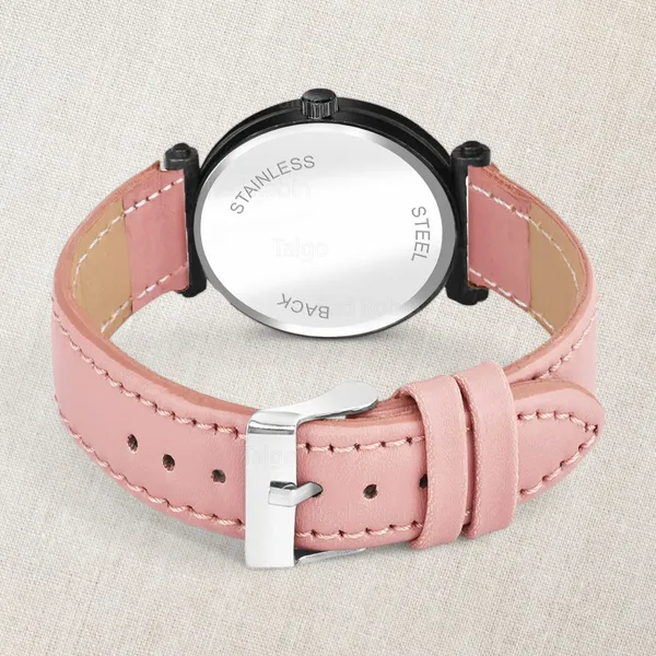 Sky_Mart_Alphabet_M_New_Arrival_Classic_Analog_Wrist_Watch_Stylish_Black_Dial_With_Peach_Leather_Strap_For_Women_And_Girls