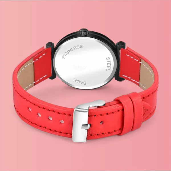 Sky_Mart_Alphabet_M_New_Arrival_Classic_Analog_Wrist_Watch_Stylish_Black_Dial_With_Red_Leather_Strap_For_Women_And_Girls