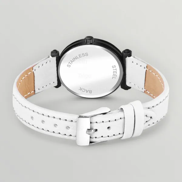 Sky_Mart_Alphabet_M_New_Arrival_Classic_Analog_Wrist_Watch_Stylish_Black_Dial_With_White_Leather_Strap_For_Women_And_Girls